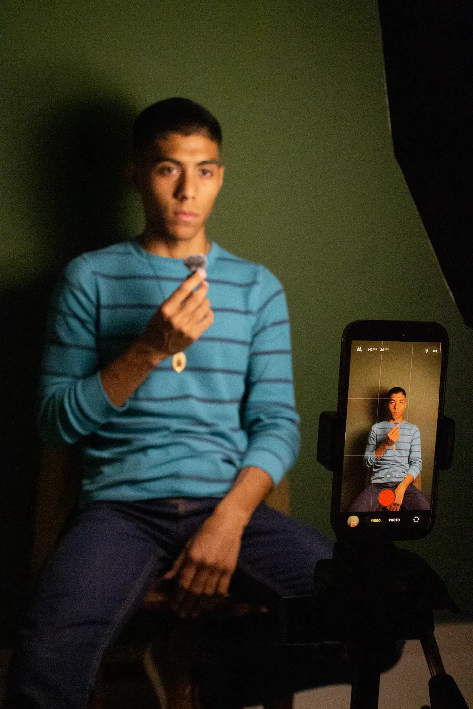 Joaquín Caballero on his recording set with the phone on a tripod